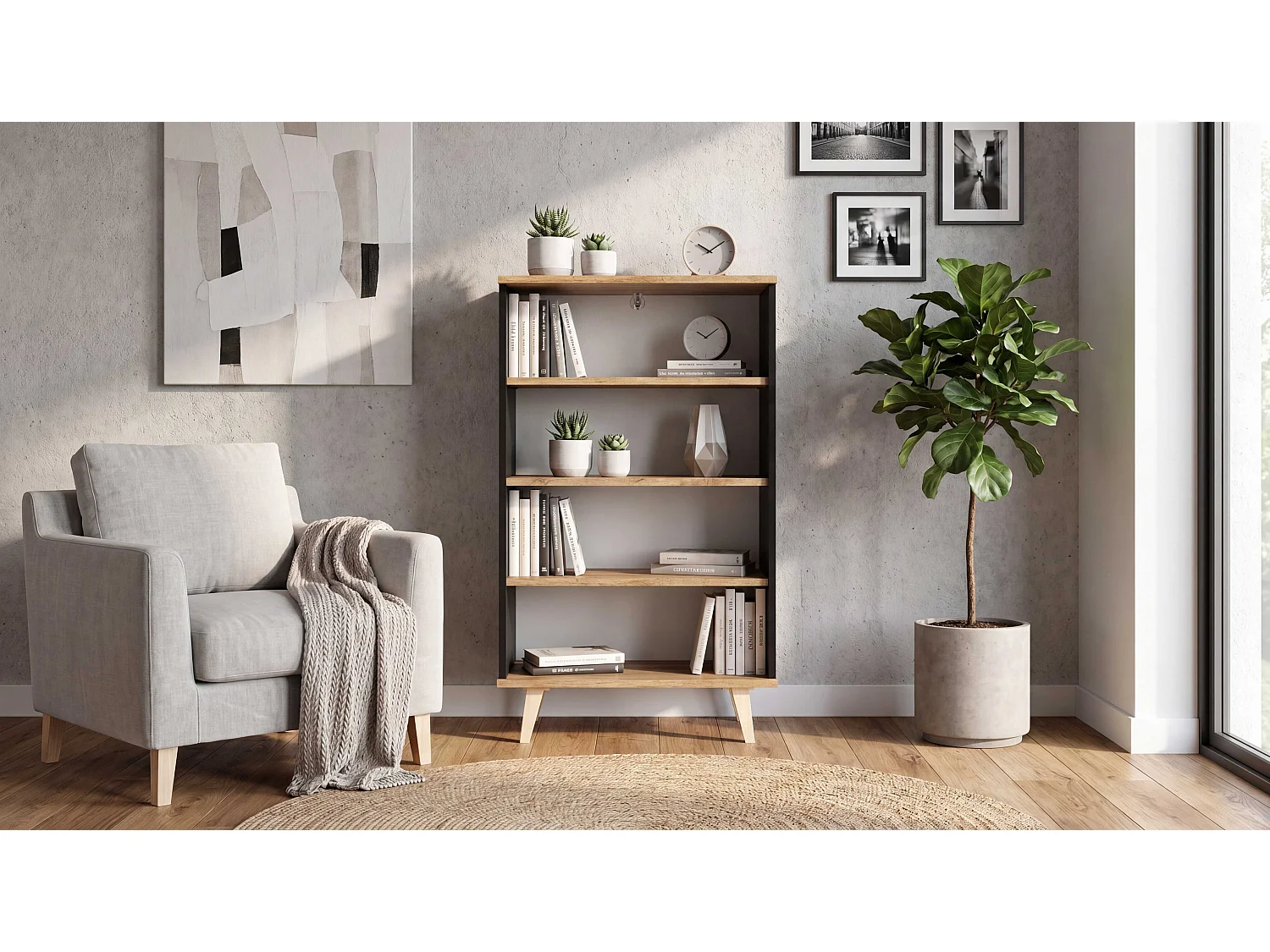 Regał Na Książki STIVMEBLE 60.2x36x95.2 CM 4 Półki Szafka Otwarta Loft Do Salonu Pokoju