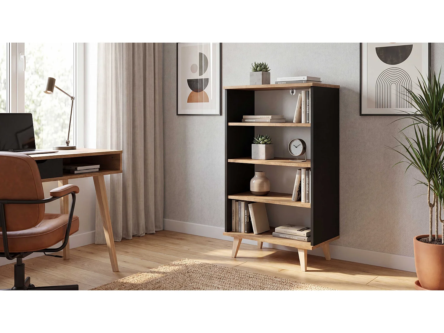 Regał Na Książki STIVMEBLE 60.2x36x95.2 CM 4 Półki Szafka Otwarta Loft Do Salonu Pokoju