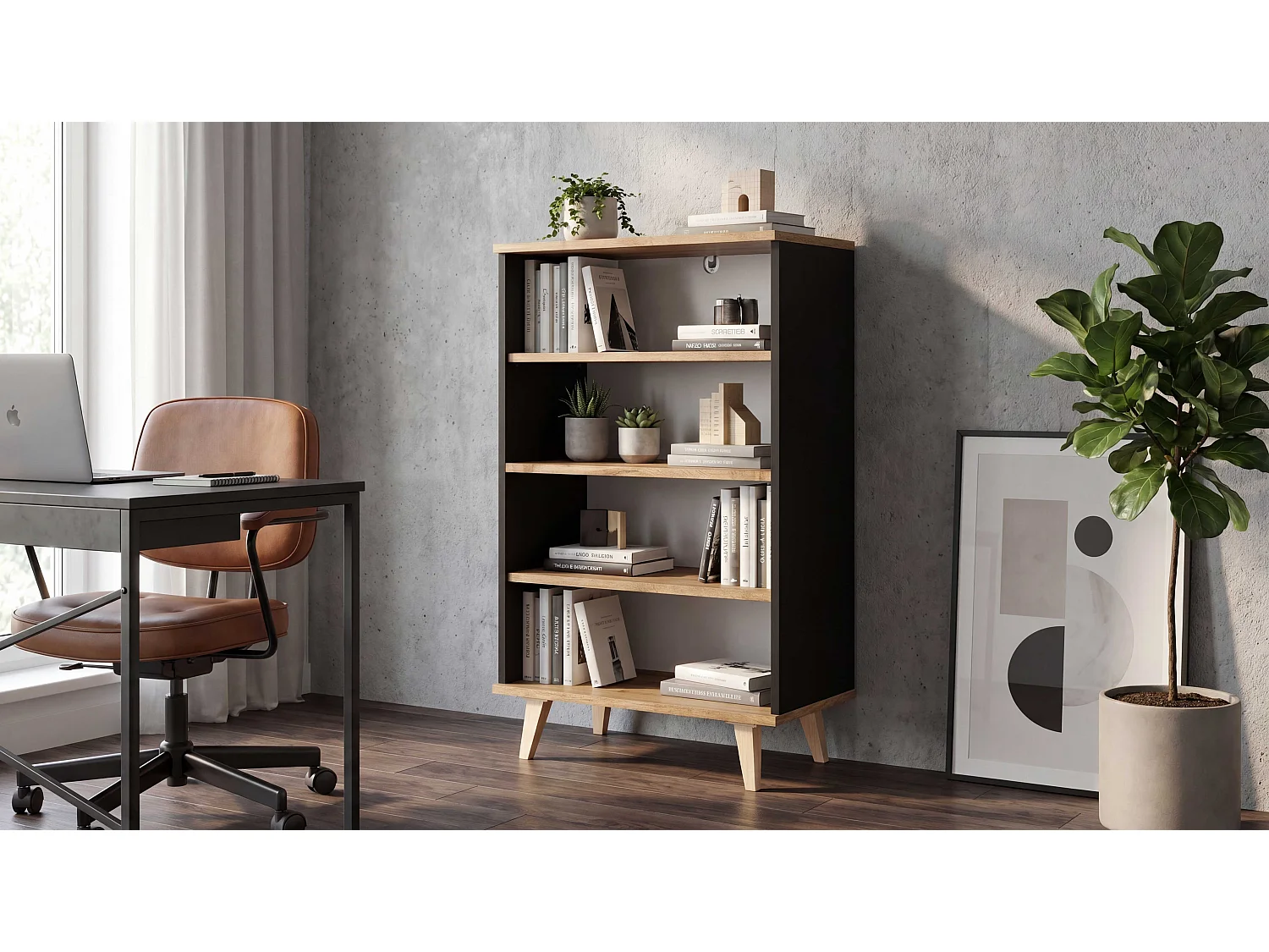 Regał Na Książki STIVMEBLE 60.2x36x95.2 CM 4 Półki Szafka Otwarta Loft Do Salonu Pokoju