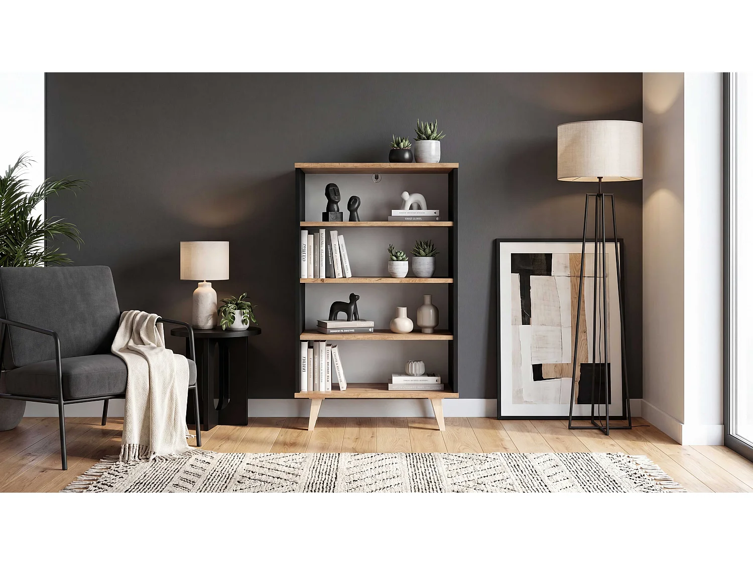 Regał Na Książki STIVMEBLE 60.2x36x95.2 CM 4 Półki Szafka Otwarta Loft Do Salonu Pokoju