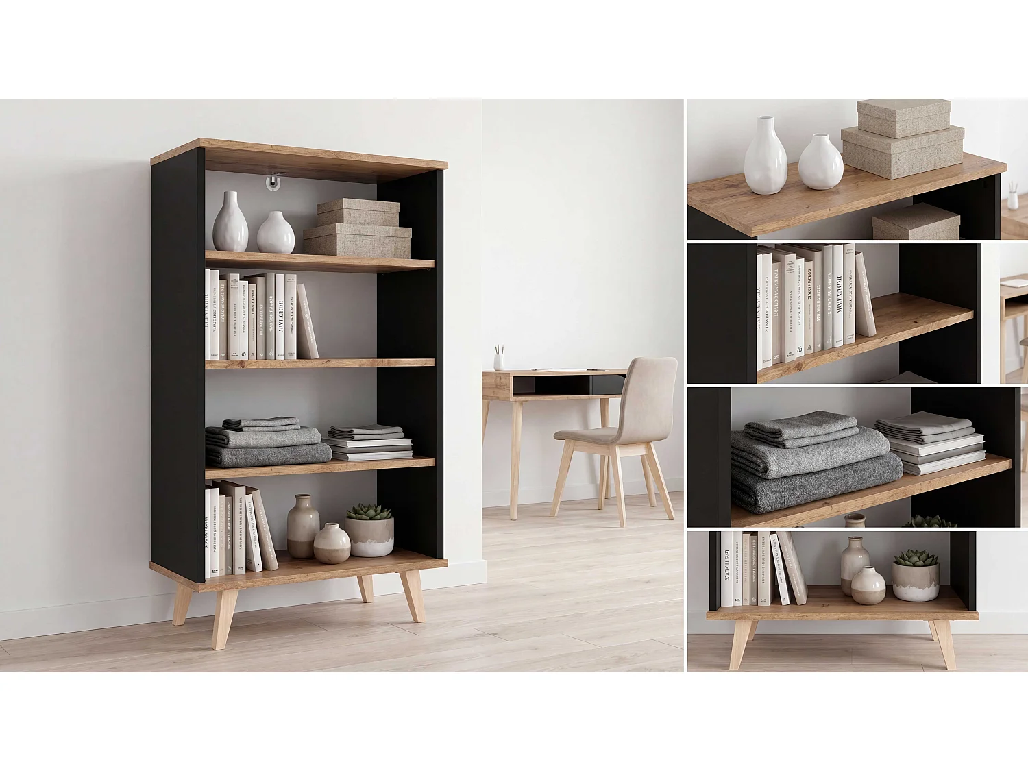 Regał Na Książki STIVMEBLE 60.2x36x95.2 CM 4 Półki Szafka Otwarta Loft Do Salonu Pokoju