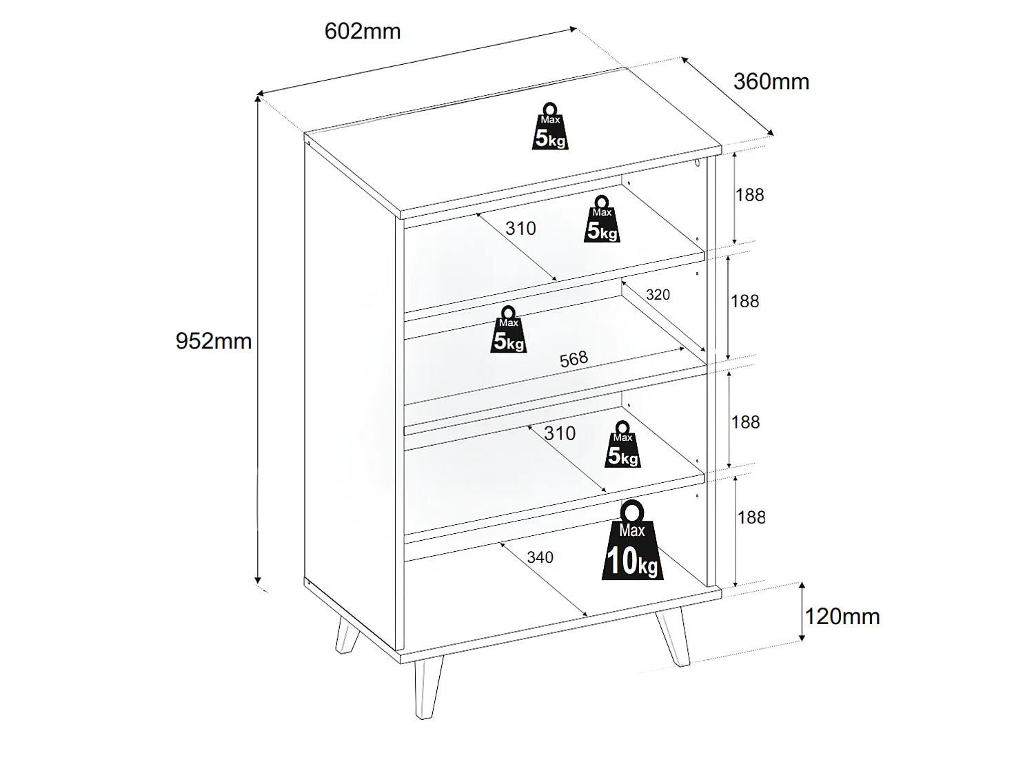 Regał Na Książki STIVMEBLE 60.2x36x95.2 CM 4 Półki Szafka Otwarta Loft Do Salonu Pokoju