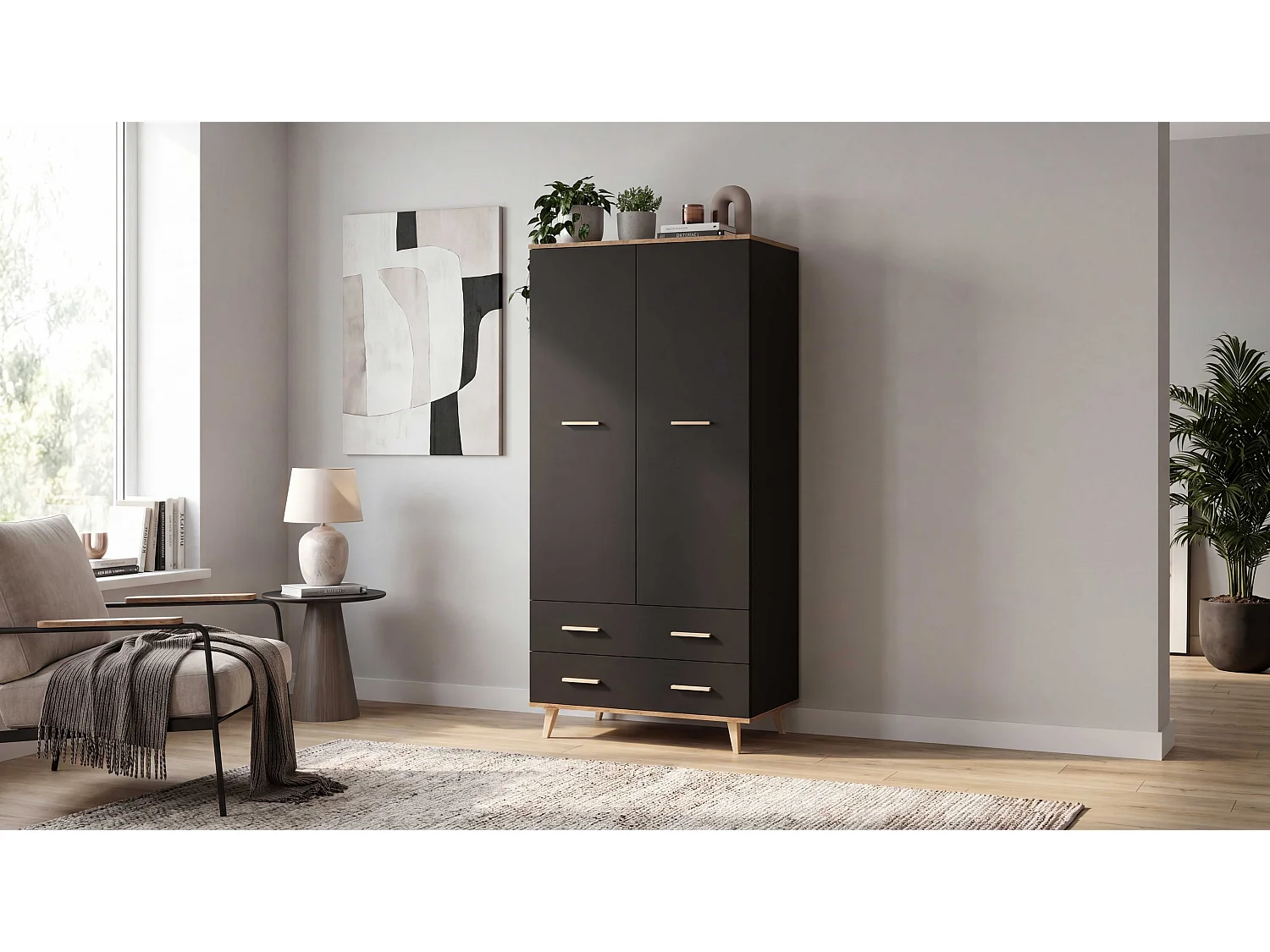 Szafa Loft STIVMEBLE 90x54x192 CM Czarna Dąb Wotan Garderoba Na Ubrania Do Sypialni Przedpokoju
