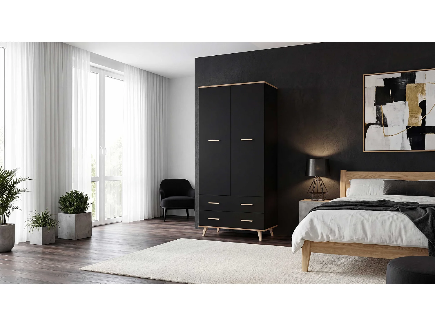 Szafa Loft STIVMEBLE 90x54x192 CM Czarna Dąb Wotan Garderoba Na Ubrania Do Sypialni Przedpokoju