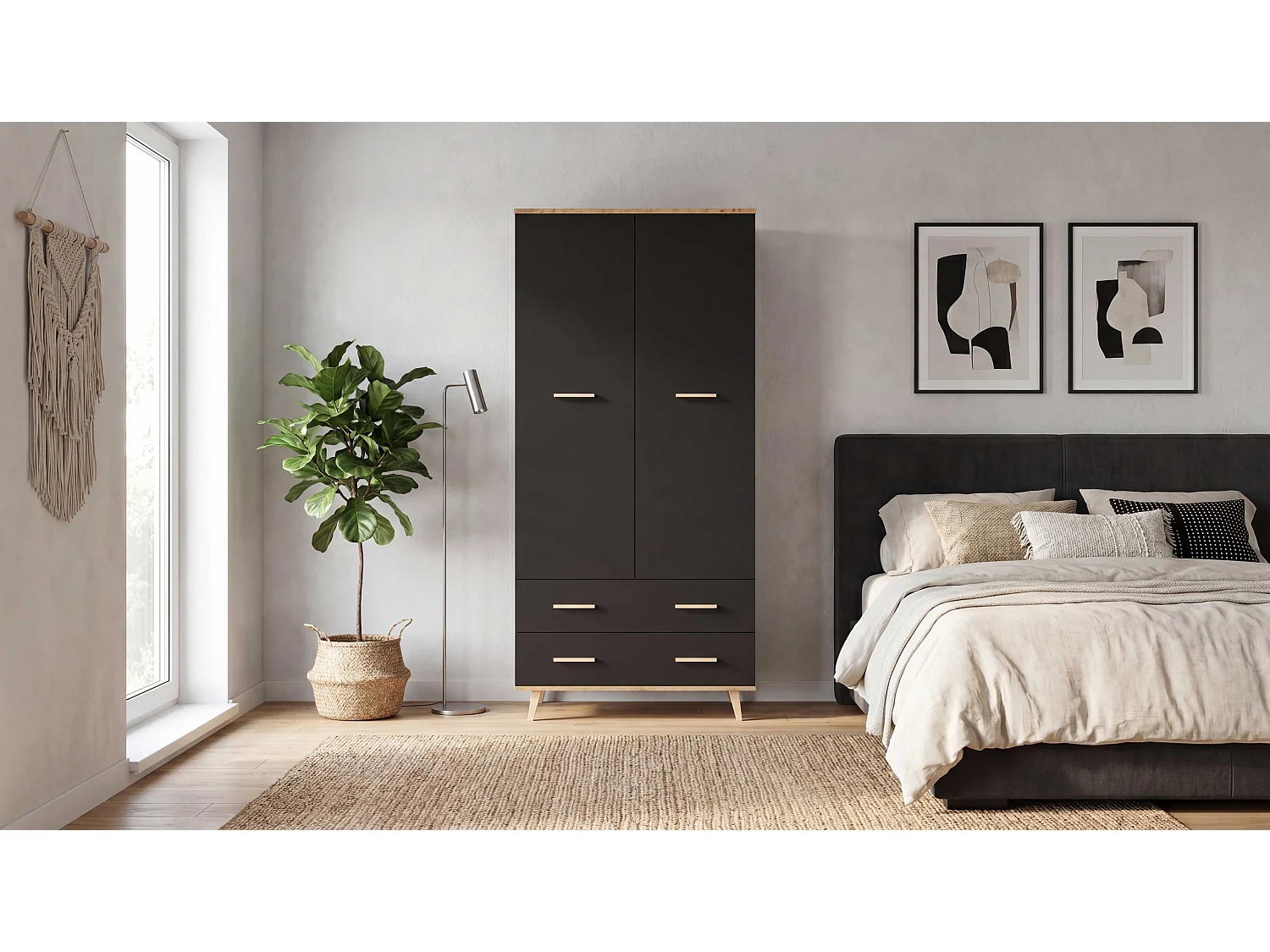 Szafa Loft STIVMEBLE 90x54x192 CM Czarna Dąb Wotan Garderoba Na Ubrania Do Sypialni Przedpokoju