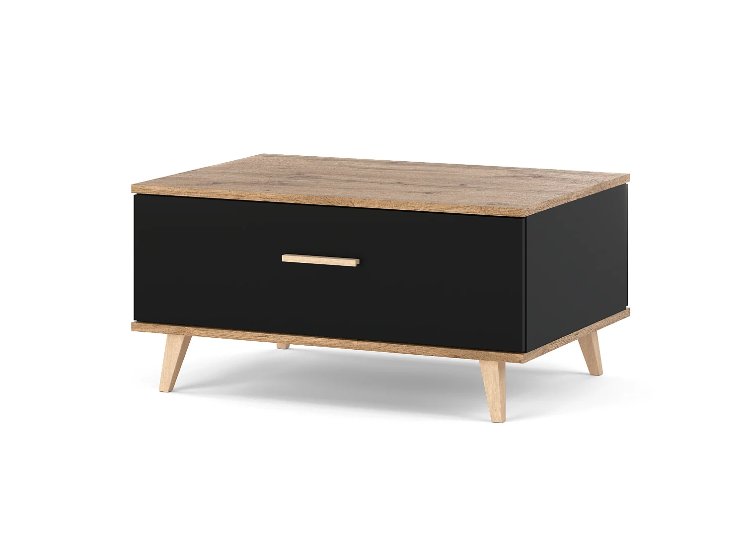 Stolik Kawowy Loft STIVMEBLE 80x58x40 CM Prostokątny Czarny Dąb Wotan Ława do Salonu Z Półką