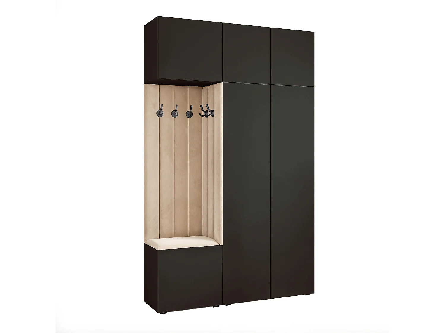 Garderobe Aria V7 Schwarz Gepolstert Samt Beige Kleiderhaken und Regalen