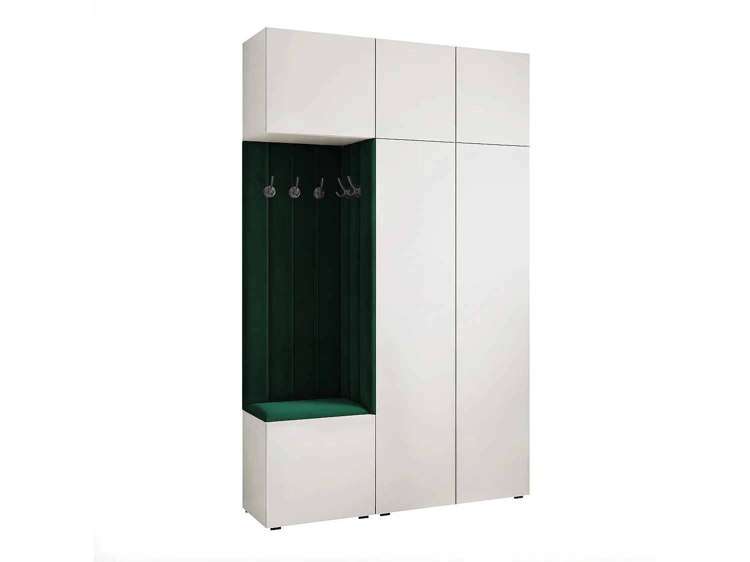 Garderobe Aria V7 Weiß Gepolstert Samt Dunkelgrün Kleiderhaken und Regalen