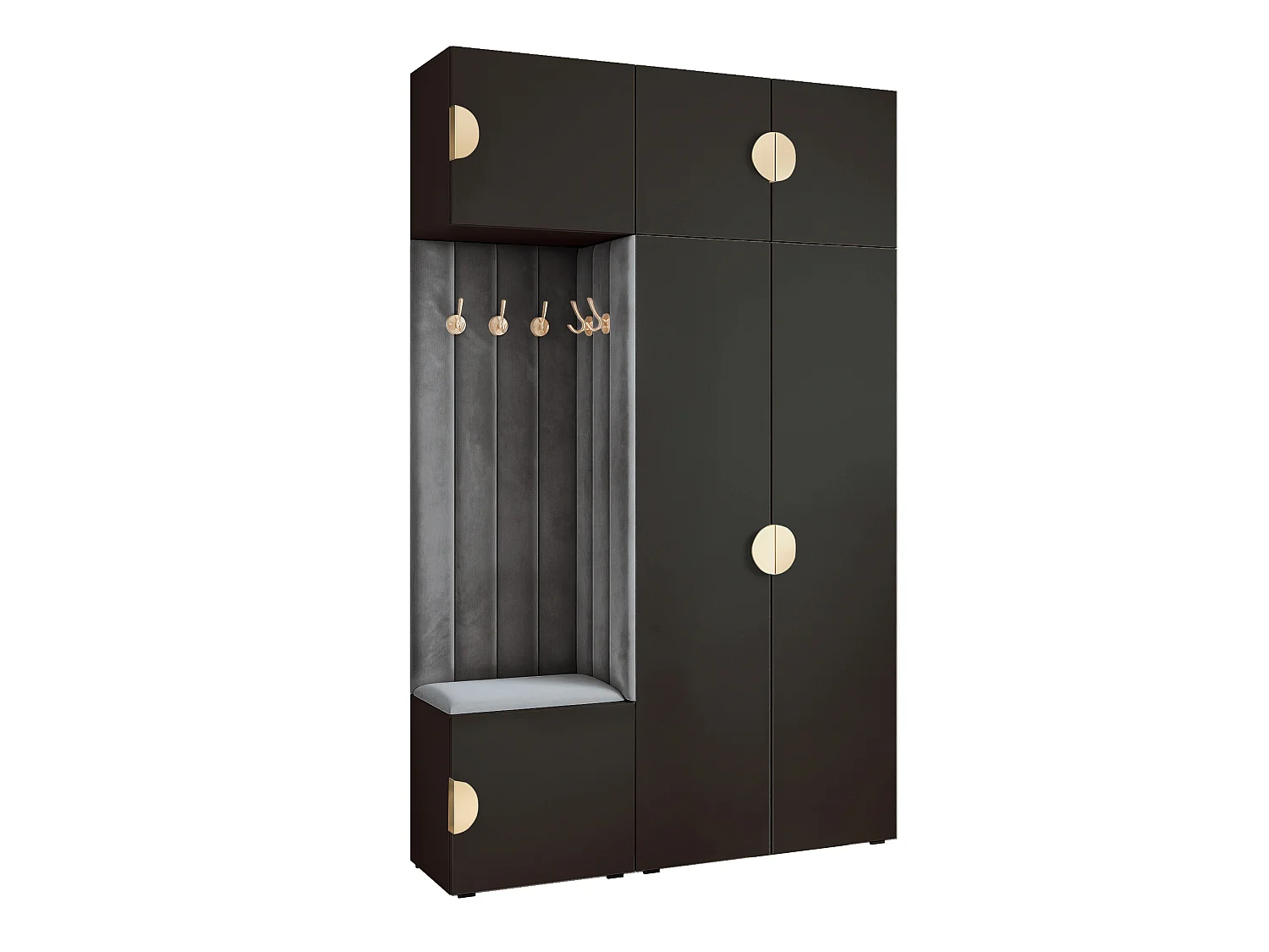 Garderobe Aria V7 Schwarz Gepolstert Samt Graphit Kleiderhaken und Regalen