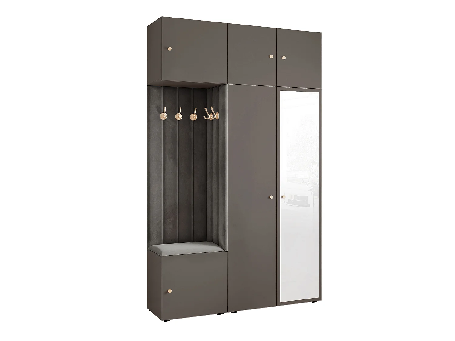Garderobe Aria V7 Grau Gepolstert Samt Anthrazit mit Spiegel Kleiderhaken und Regalen