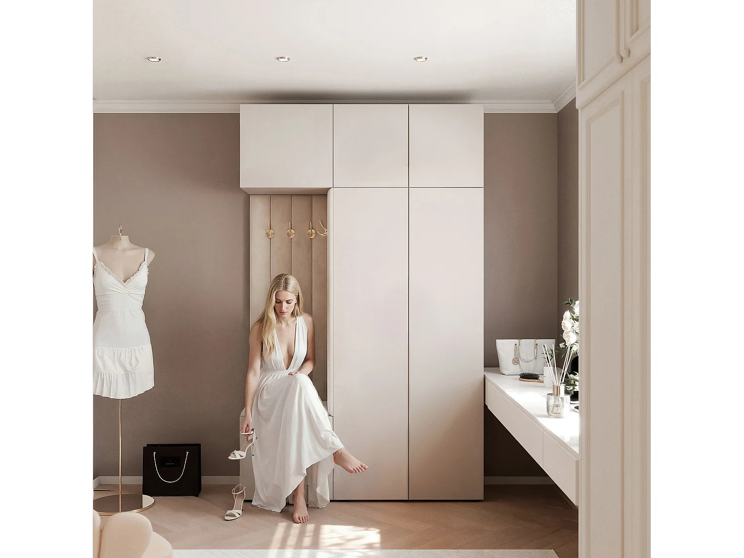 Garderobe Aria V7 Kaschmir Gepolstert Samt Kaschmir Kleiderhaken und Regalen
