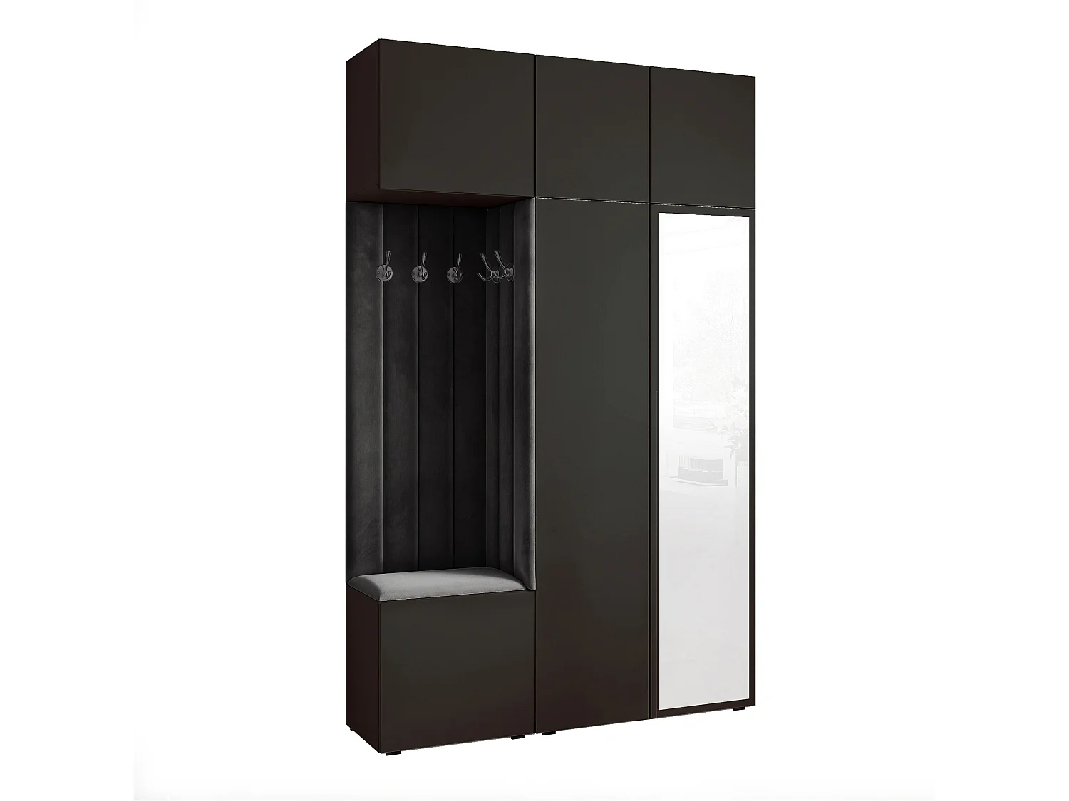 Garderobe Aria V7 Schwarz Gepolstert Samt Schwarz mit Spiegel Kleiderhaken und Regalen