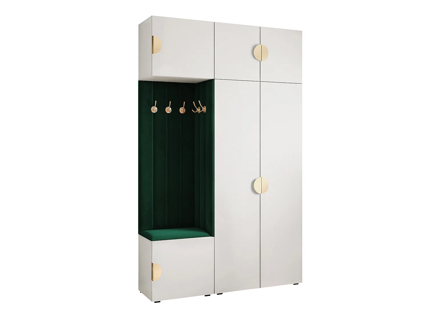 Garderobe Aria V7 Weiß Gepolstert Samt Dunkelgrün Kleiderhaken und Regalen