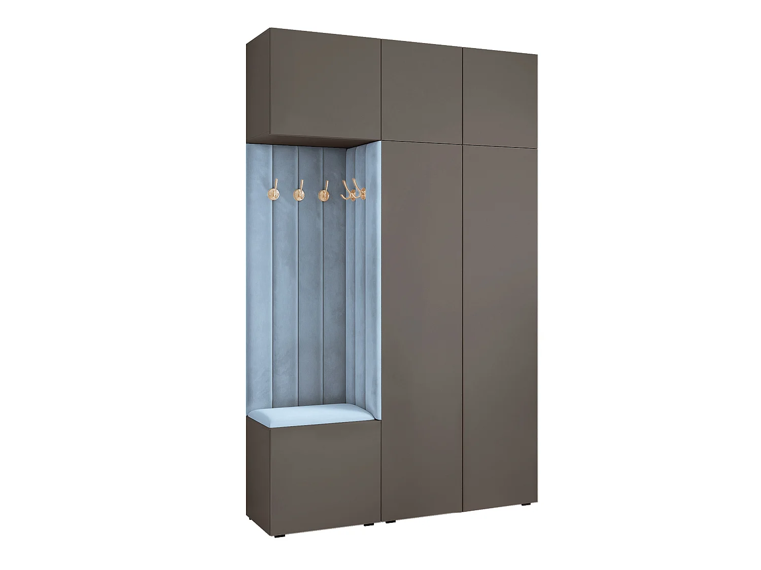 Vestiaire Aria V7 Gris Velours Rembourré Bleu Clair Patères et Étagères