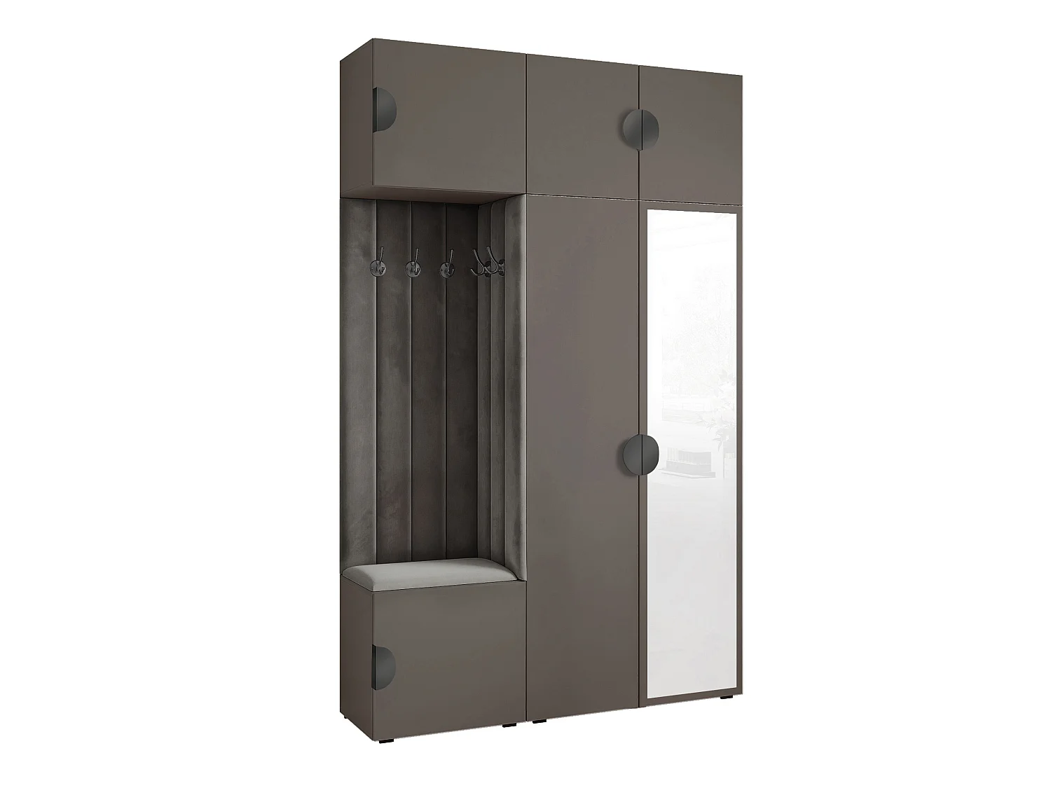 Garderobe Aria V7 Grau Gepolstert Samt Anthrazit mit Spiegel Kleiderhaken und Regalen