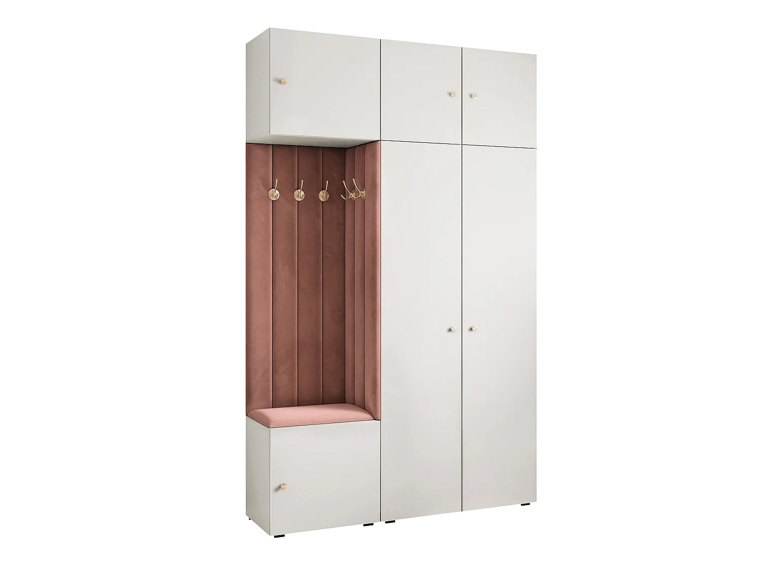 Garderobe Aria V7 Weiß Gepolstert Samt Rostrot Kleiderhaken und Regalen