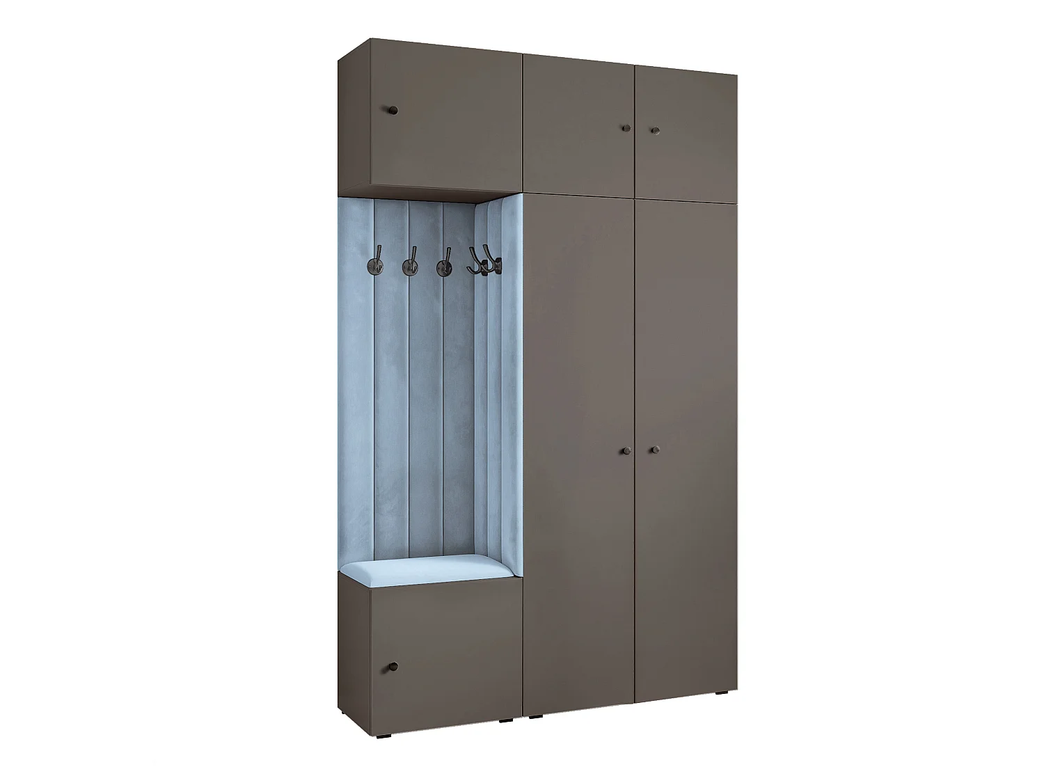 Garderobe Aria V7 Grau Gepolstert Samt Hellblau Kleiderhaken und Regalen