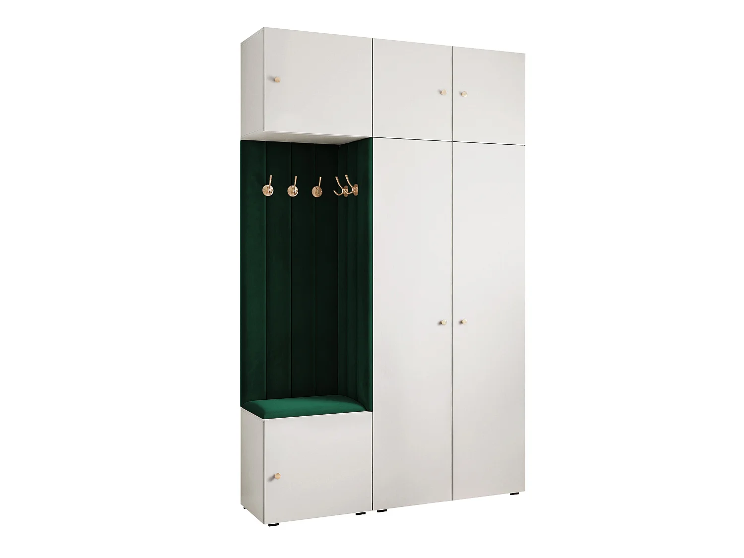 Garderobe Aria V7 Weiß Gepolstert Samt Dunkelgrün Kleiderhaken und Regalen