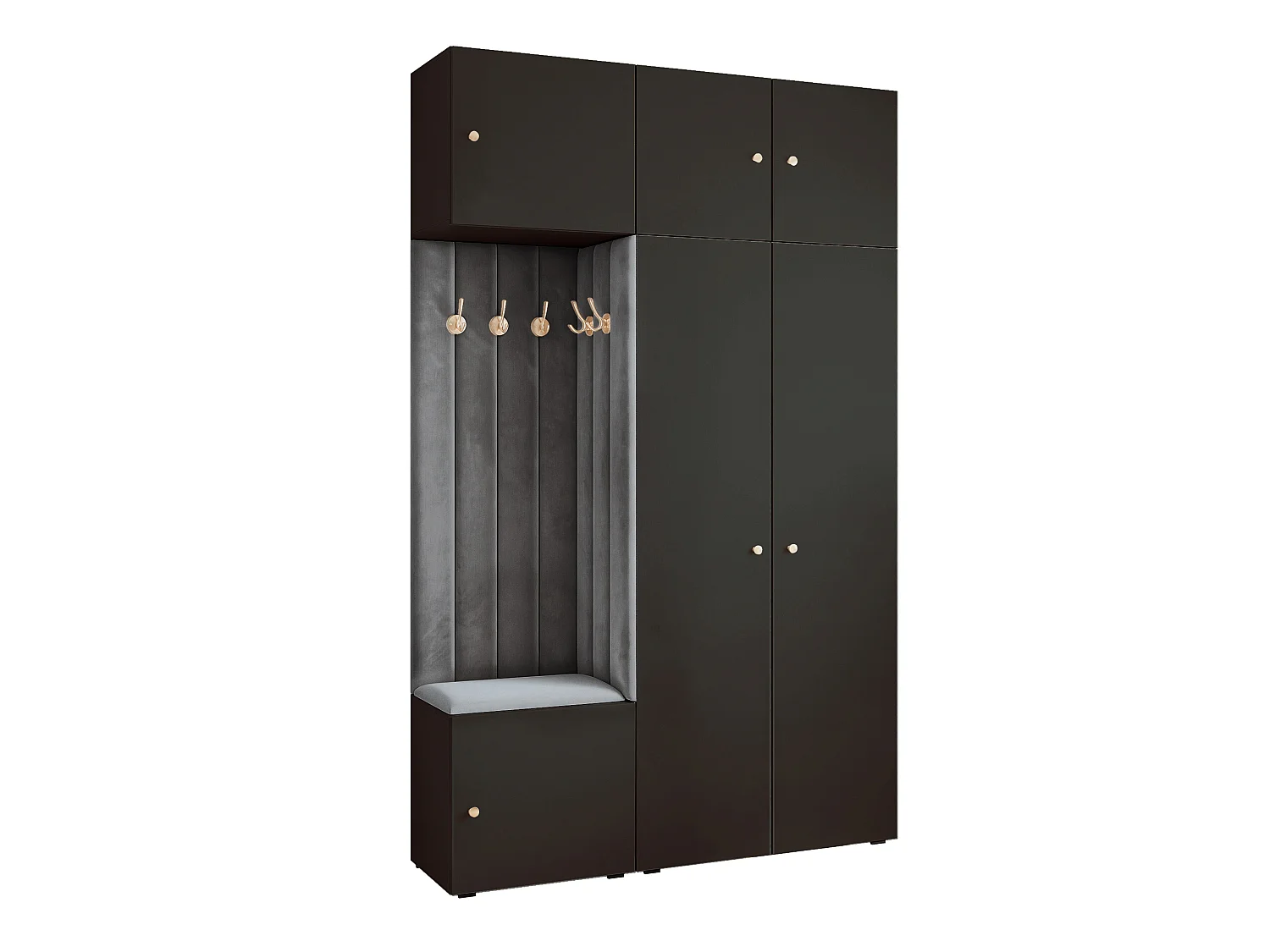 Garderobe Aria V7 Schwarz Gepolstert Samt Graphit Kleiderhaken und Regalen