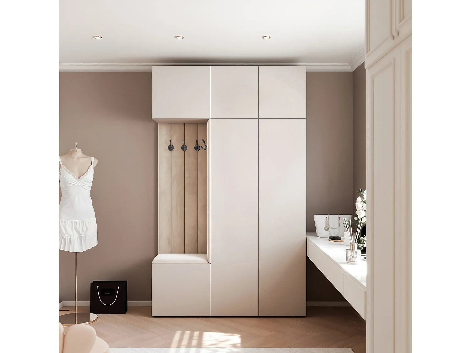 Garderobe Aria V7 Kaschmir Gepolstert Samt Kaschmir Kleiderhaken und Regalen