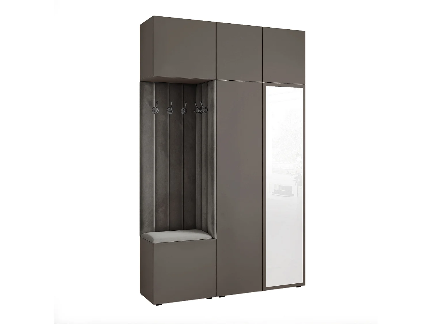 Garderobe Aria V7 Grau Gepolstert  Samt Anthrazit mit Spiegel Kleiderhaken und Regalen