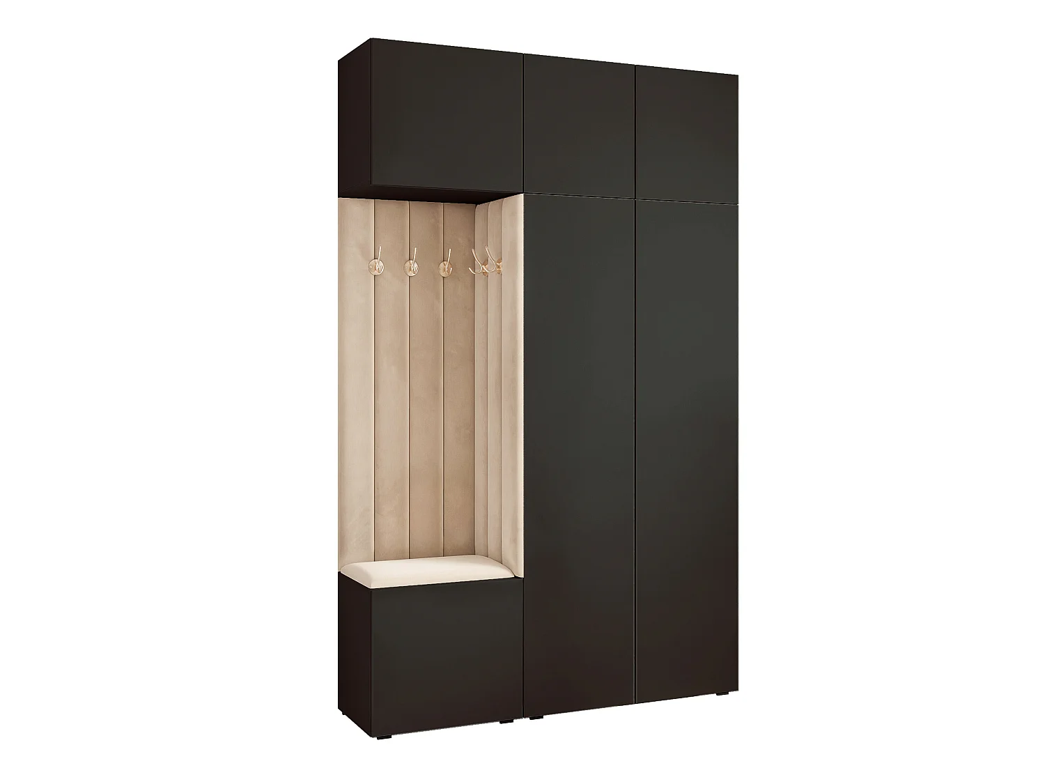 Vestiaire Aria V7 Noir Velours Rembourré  Beige Patères et Étagères