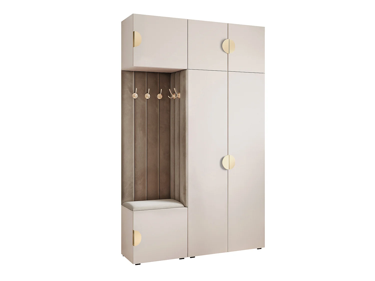Garderobe Aria V7 Kaschmir Gepolstert  Samt Taupe Kleiderhaken und Regalen
