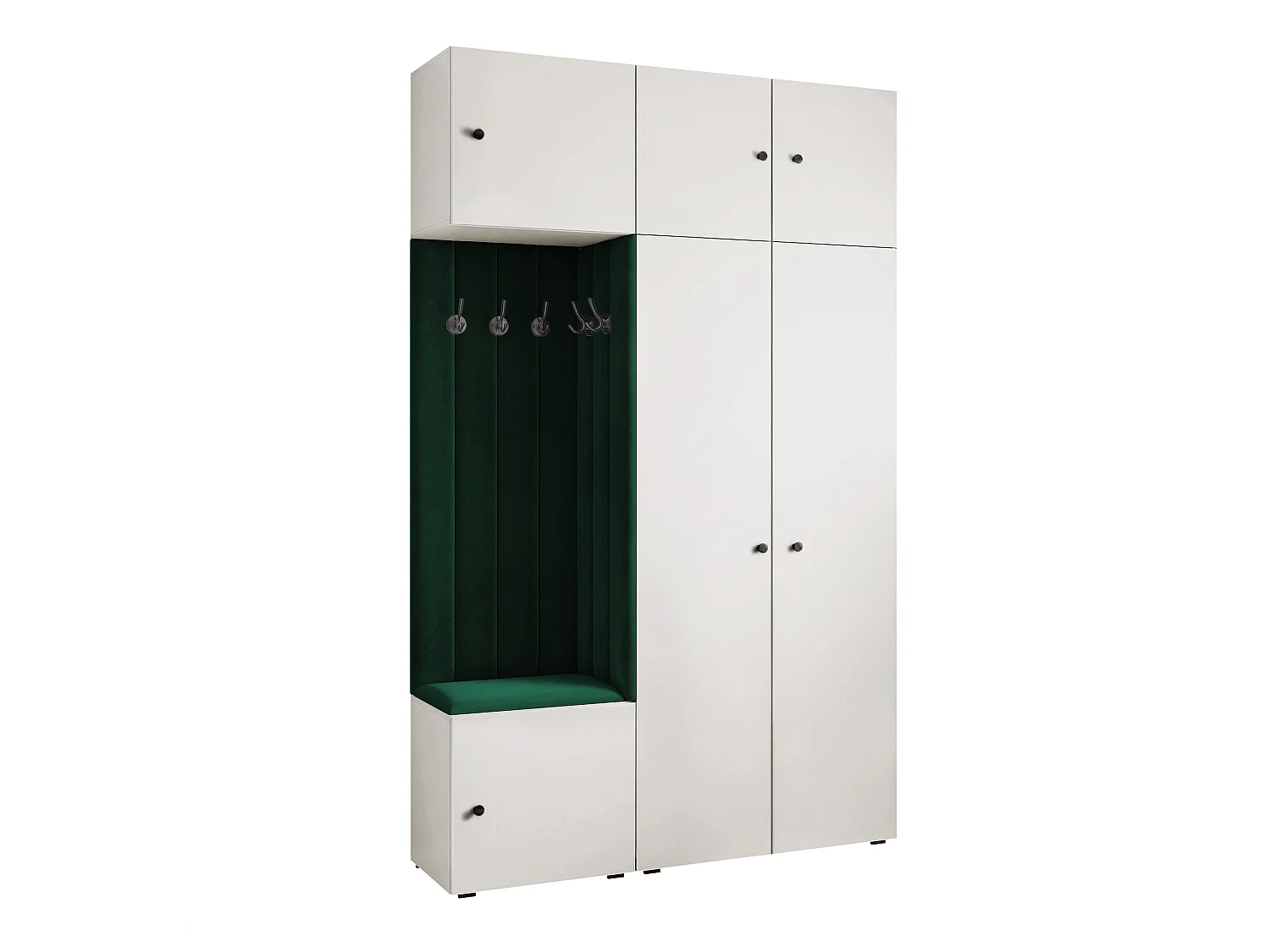 Garderobe Aria V7 Weiß Gepolstert Samt Dunkelgrün Kleiderhaken und Regalen
