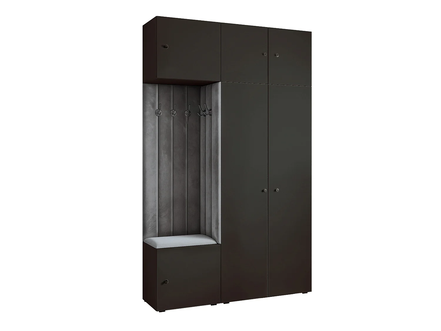 Garderobe Aria V7 Schwarz Gepolstert Samt Graphit Kleiderhaken und Regalen