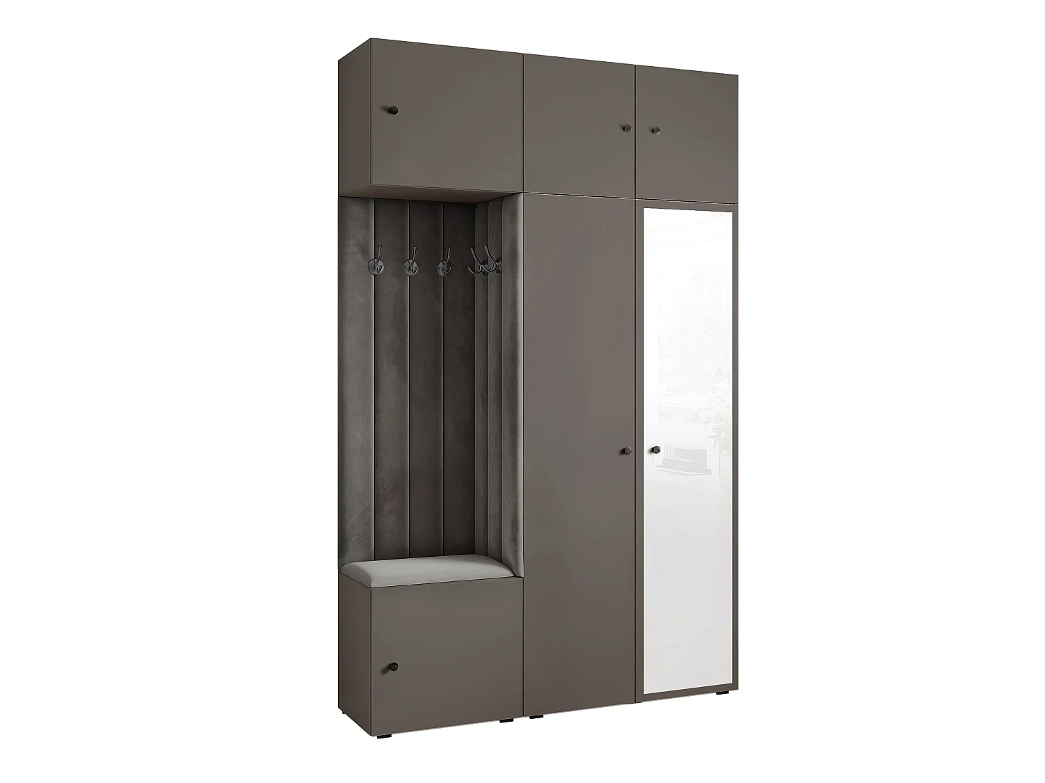 Garderobe Aria V7 Grau Gepolstert Samt Anthrazit mit Spiegel Kleiderhaken und Regalen