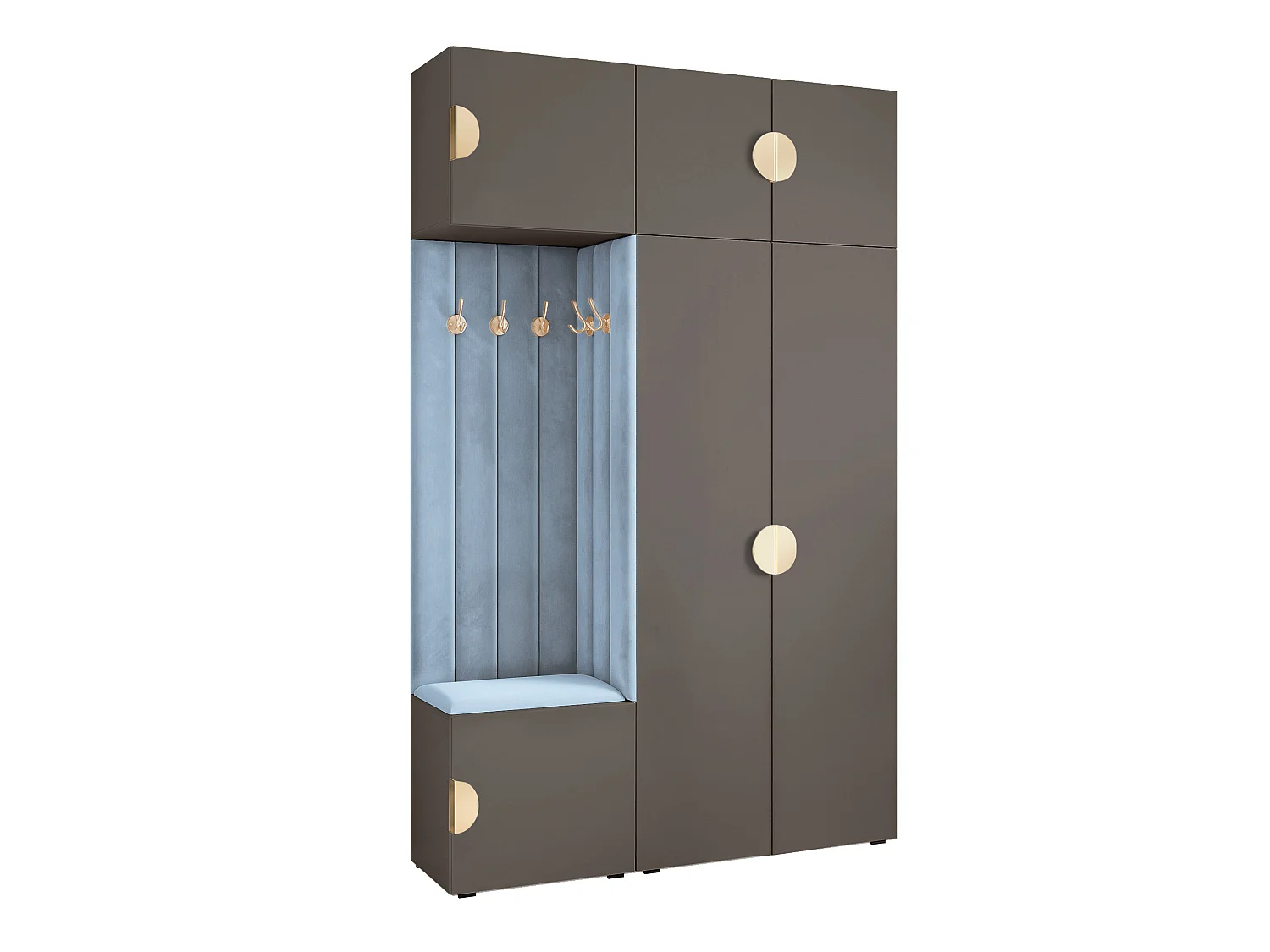 Garderobe Aria V7 Grau Gepolstert  Samt Hellblau Kleiderhaken und Regalen