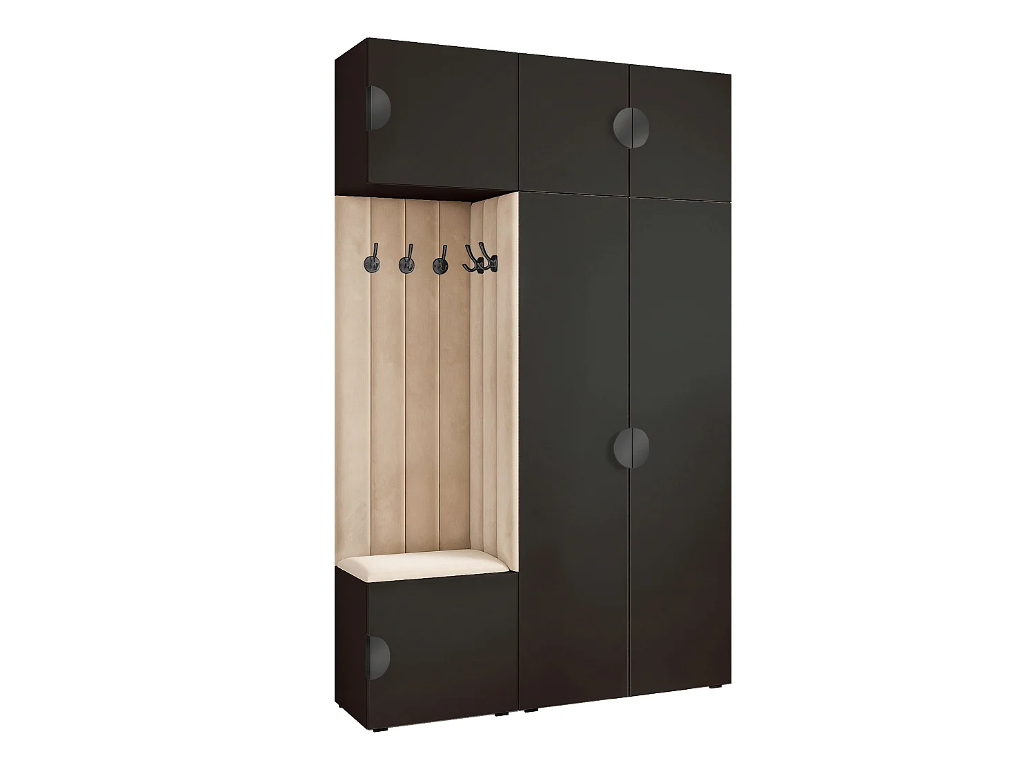 Garderobe Aria V7 Schwarz Gepolstert Samt Beige Kleiderhaken und Regalen