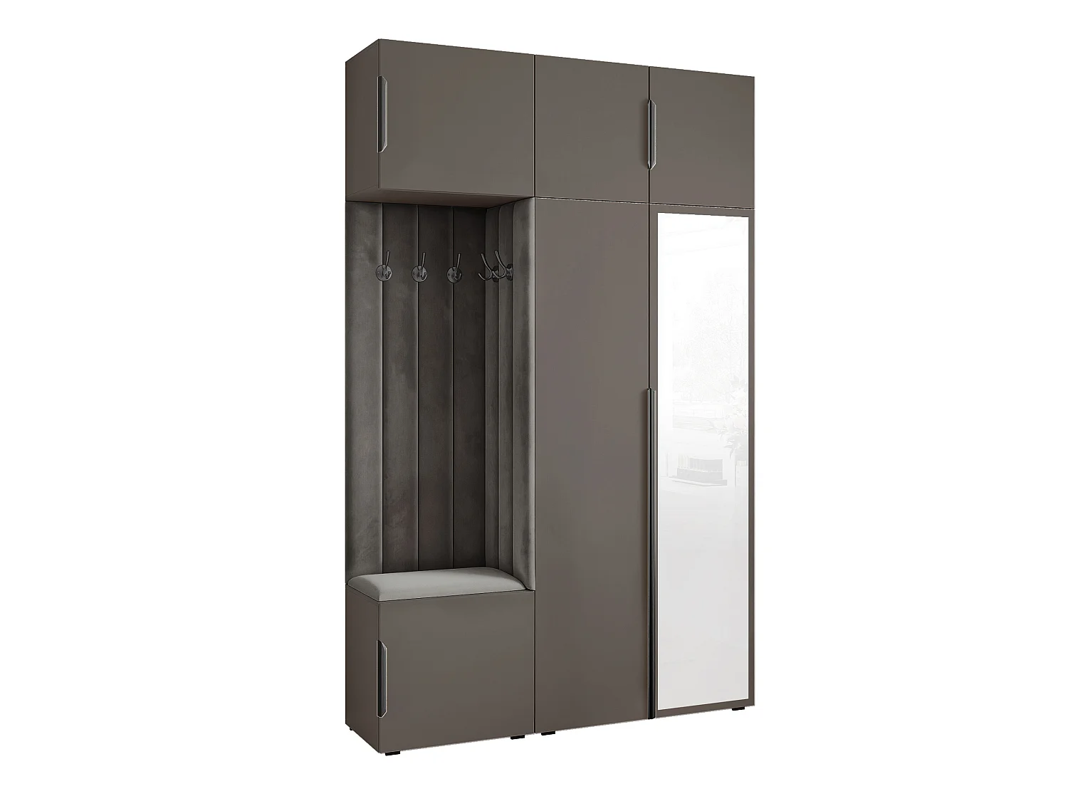 Garderobe Aria V7 Grau Gepolstert Samt Anthrazit mit Spiegel Kleiderhaken und Regalen