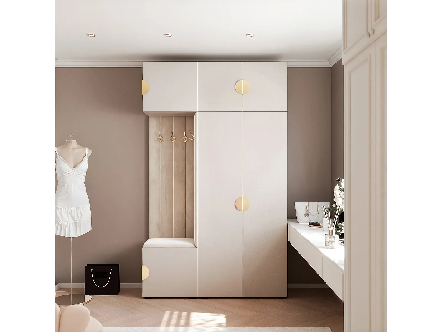 Garderobe Aria V7 Kaschmir Gepolstert Samt Kaschmir Kleiderhaken und Regalen