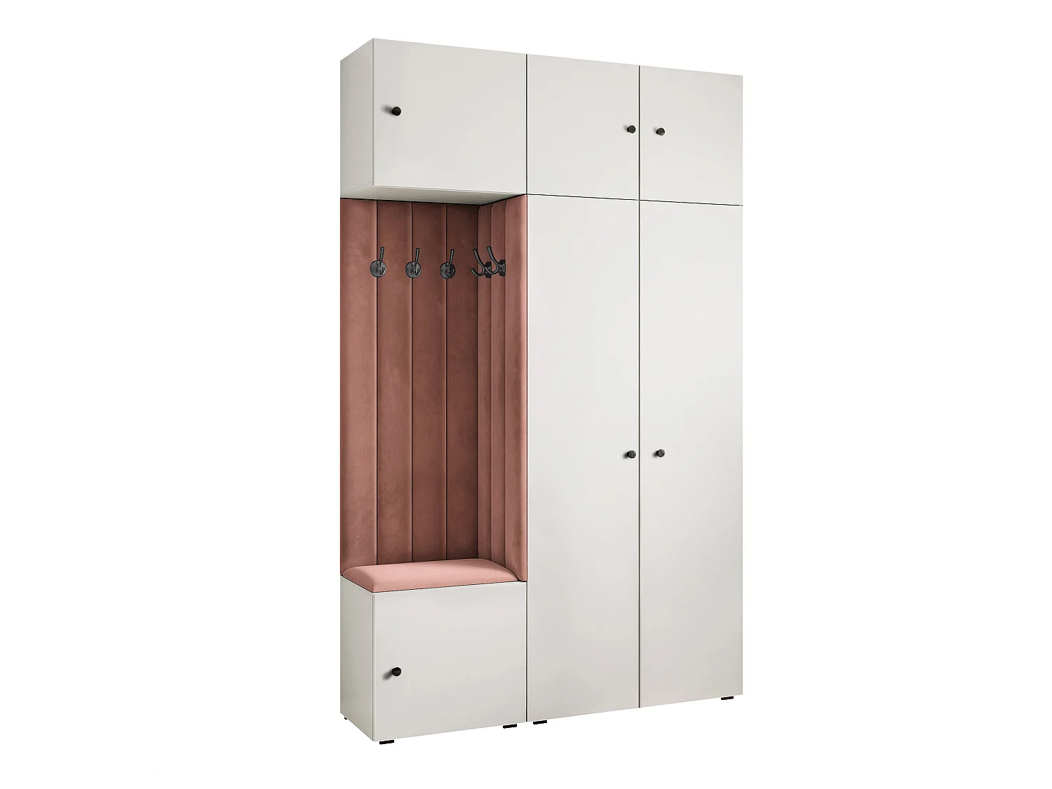 Garderobe Aria V7 Weiß Gepolstert Samt Rostrot Kleiderhaken und Regalen