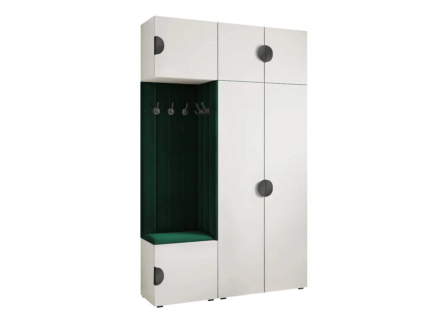 Garderobe Aria V7 Weiß Gepolstert Samt Dunkelgrün Kleiderhaken und Regalen