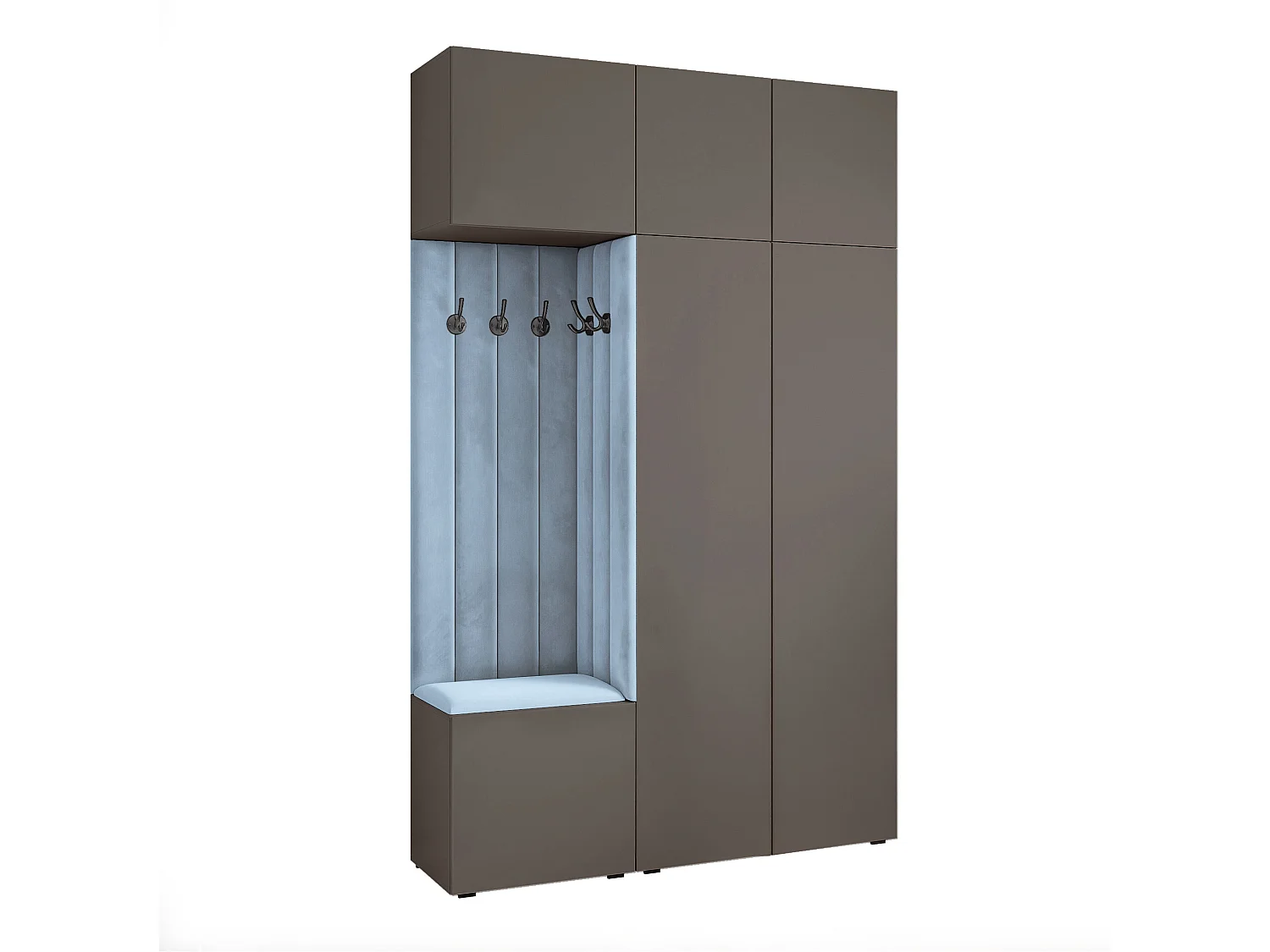 Garderobe Aria V7 Grau Gepolstert Samt Hellblau Kleiderhaken und Regalen