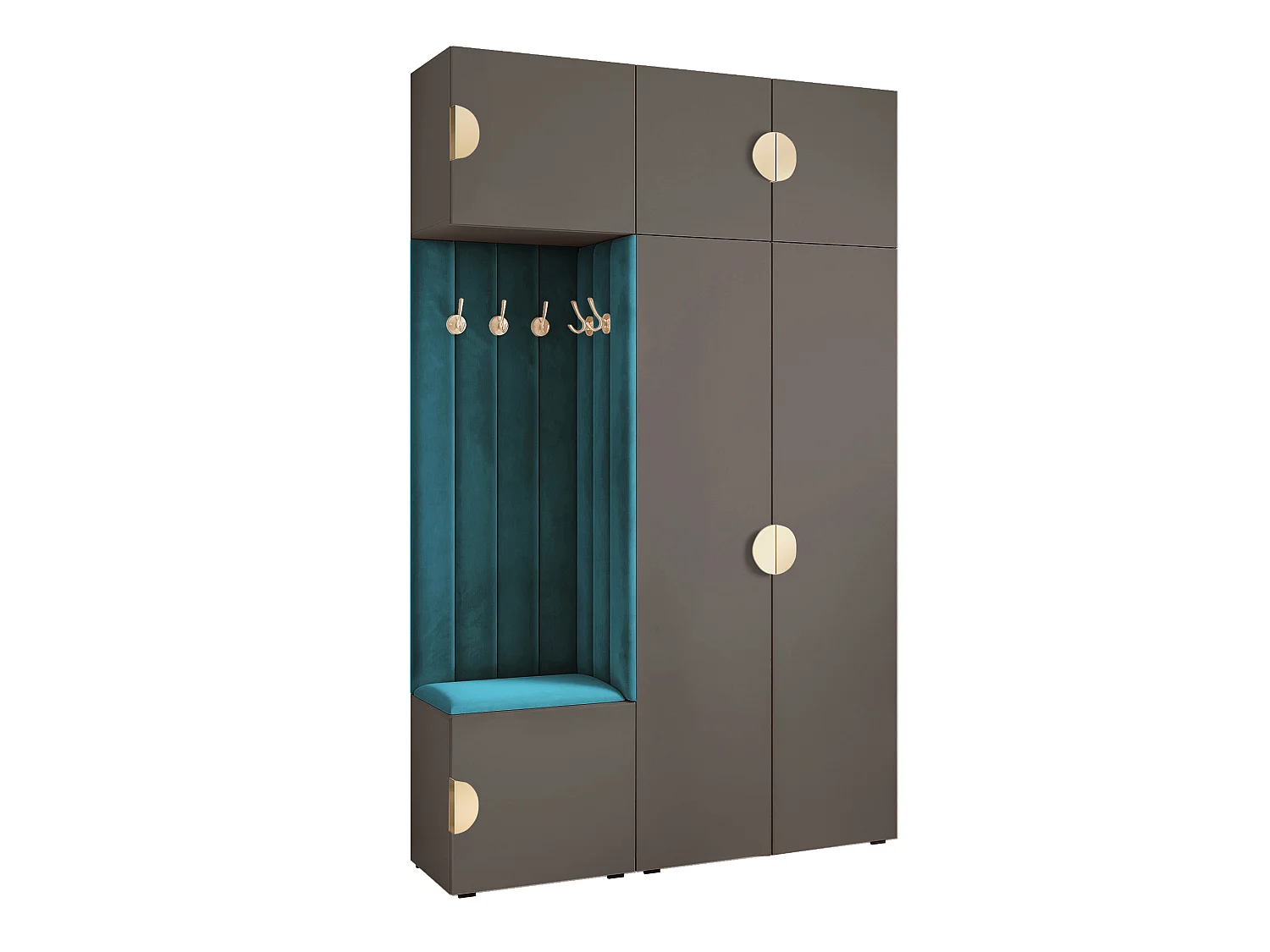 Garderobe Aria V7 Grau Gepolstert Samt Marineblau Kleiderhaken und Regalen