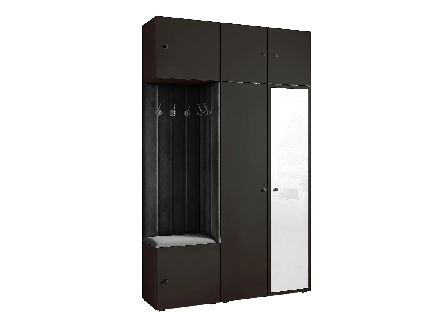 Garderobe Aria V7 Schwarz Gepolstert Samt Schwarz mit Spiegel Kleiderhaken und Regalen