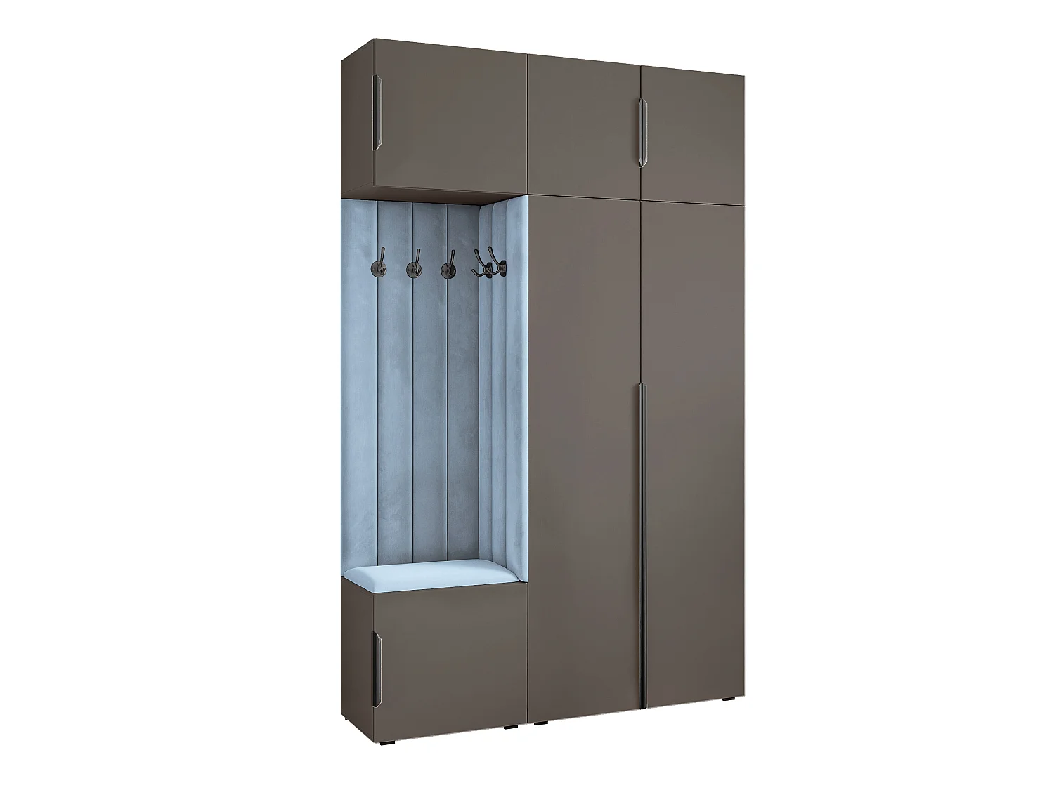Garderobe Aria V7 Grau Gepolstert Samt Hellblau Kleiderhaken und Regalen