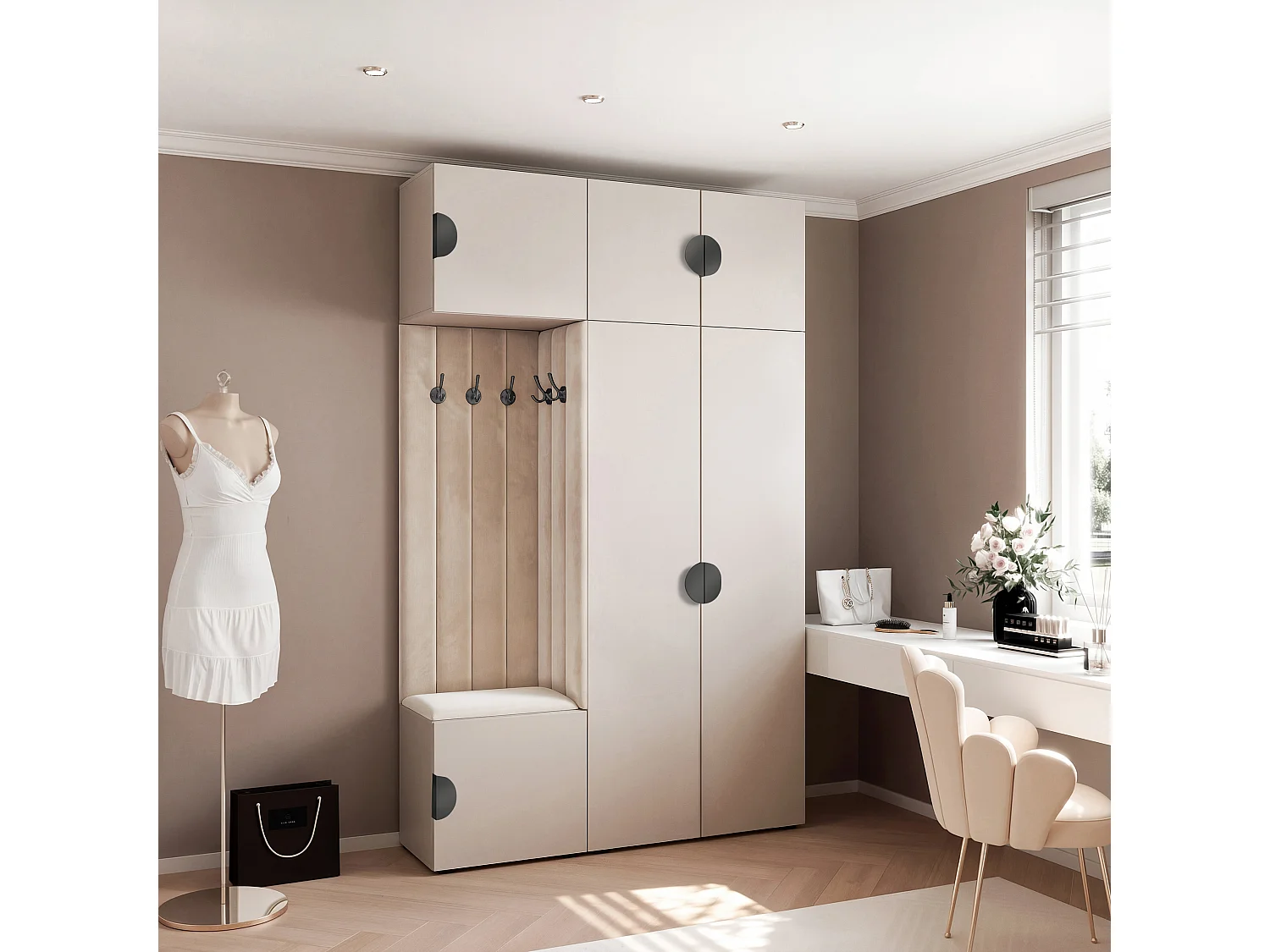Garderobe Aria V7 Kaschmir Gepolstert Samt Kaschmir Kleiderhaken und Regalen