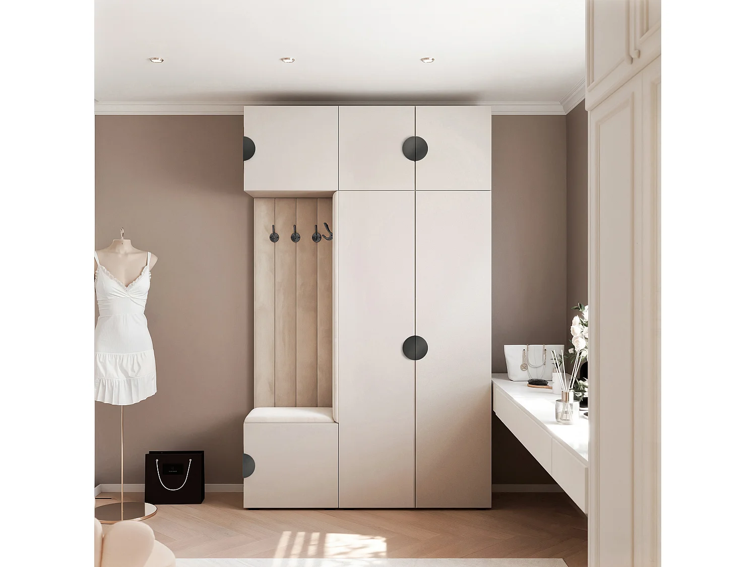 Garderobe Aria V7 Kaschmir Gepolstert Samt Kaschmir Kleiderhaken und Regalen