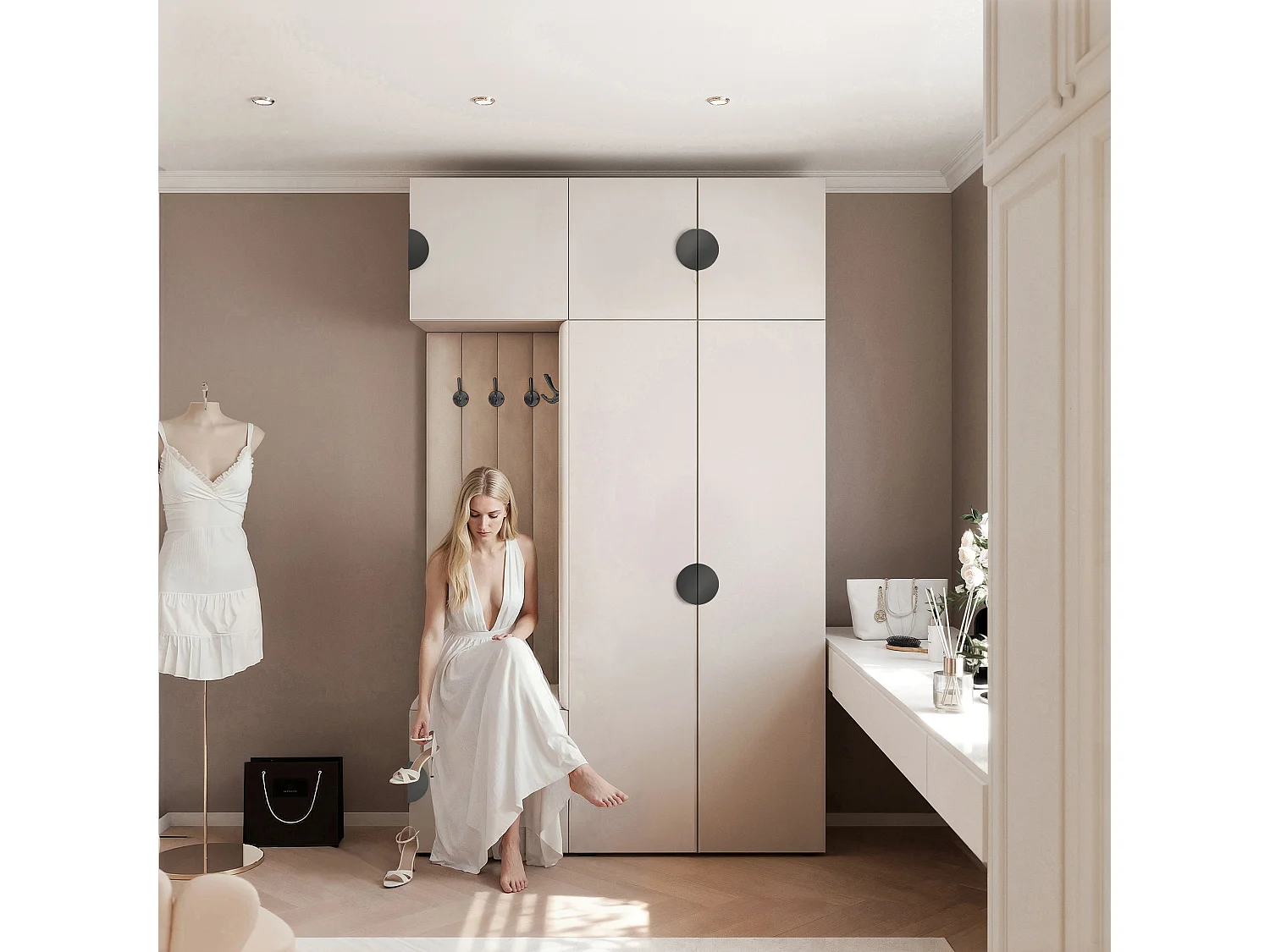 Garderobe Aria V7 Kaschmir Gepolstert Samt Kaschmir Kleiderhaken und Regalen