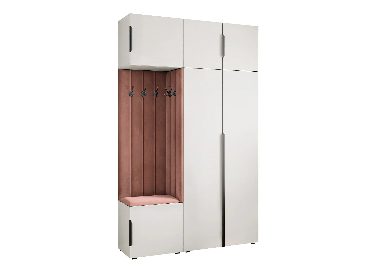 Garderobe Aria V7 Weiß Gepolstert Samt Rostrot Kleiderhaken und Regalen