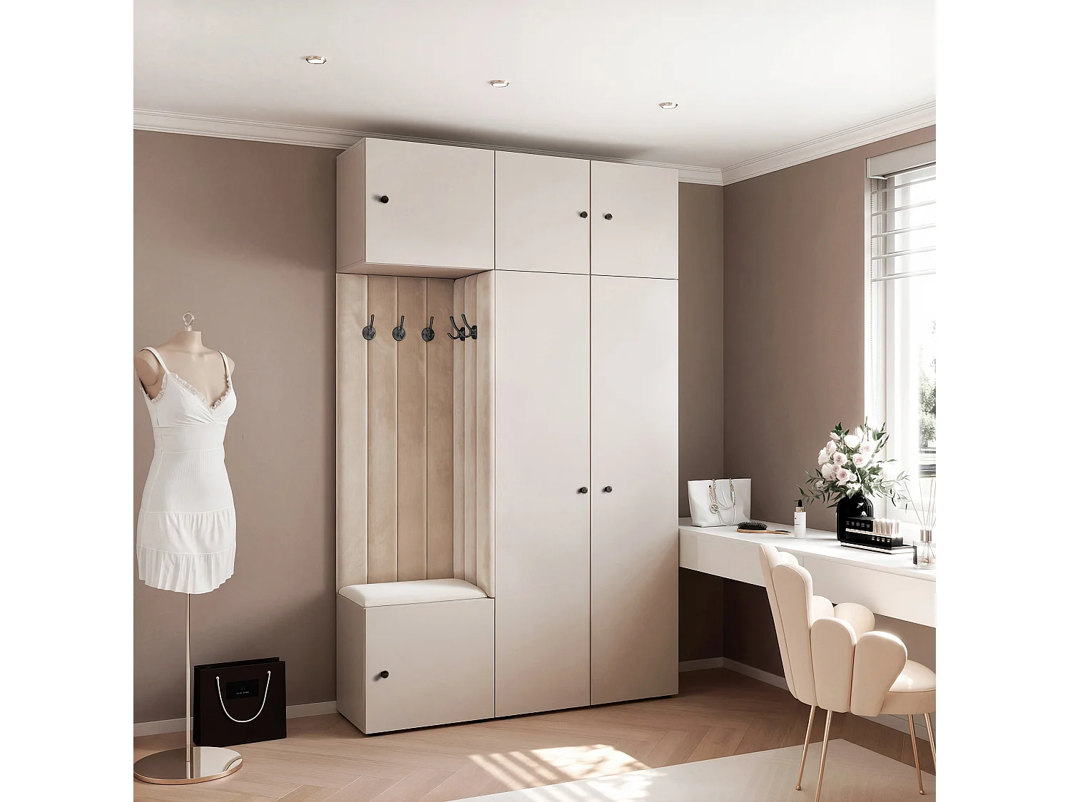 Garderobe Aria V7 Kaschmir Gepolstert Samt Kaschmir Kleiderhaken und Regalen
