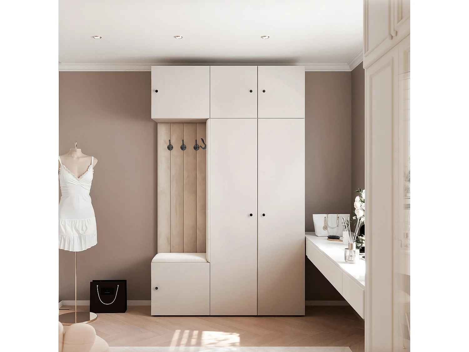 Garderobe Aria V7 Kaschmir Gepolstert Samt Kaschmir Kleiderhaken und Regalen