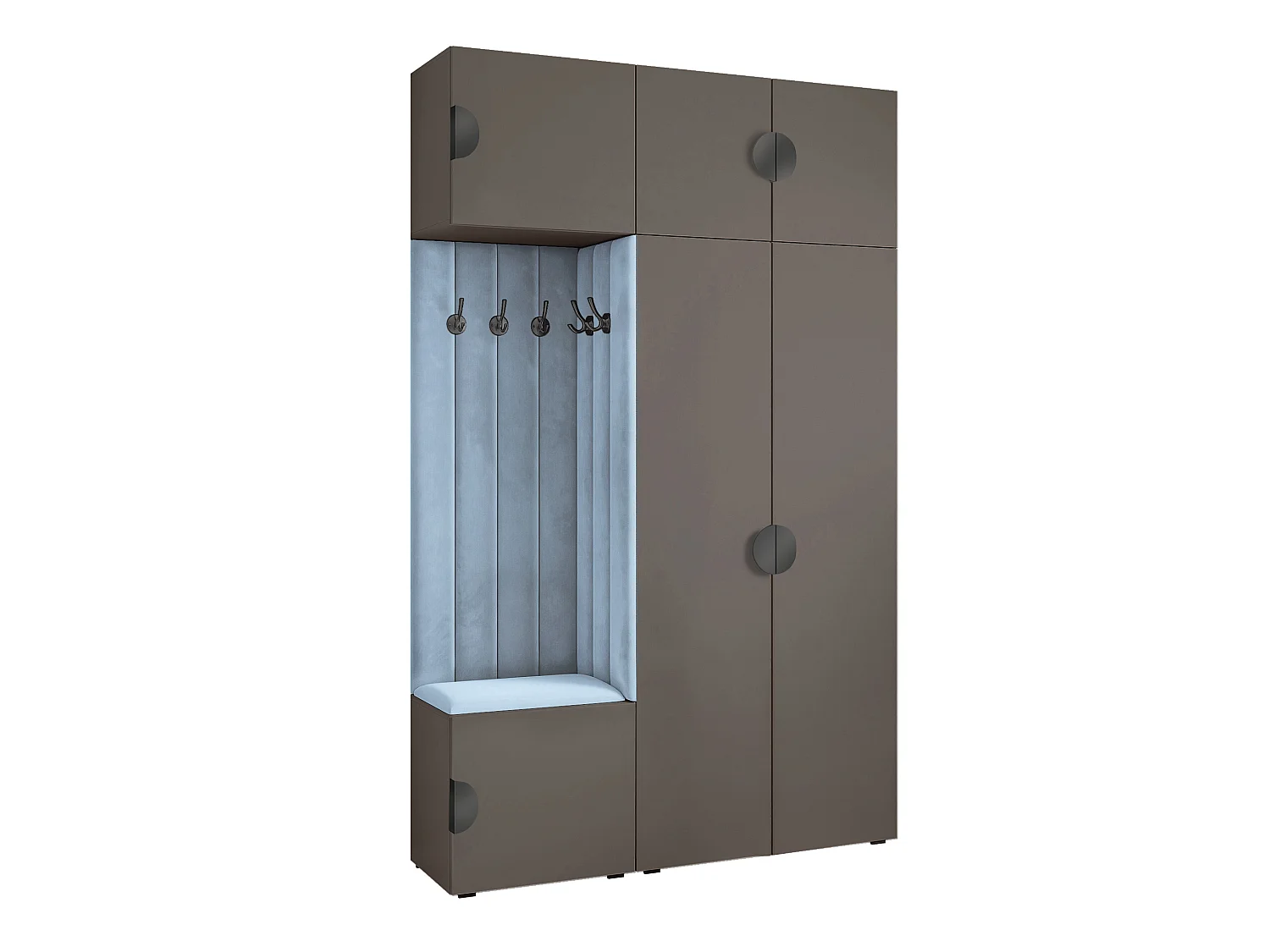 Garderobe Aria V7 Grau Gepolstert Samt Hellblau Kleiderhaken und Regalen