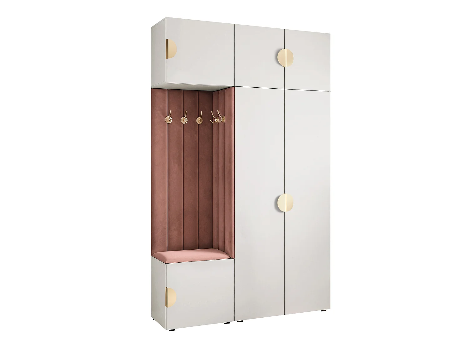 Garderobe Aria V7 Weiß Gepolstert Samt Rostrot Kleiderhaken und Regalen