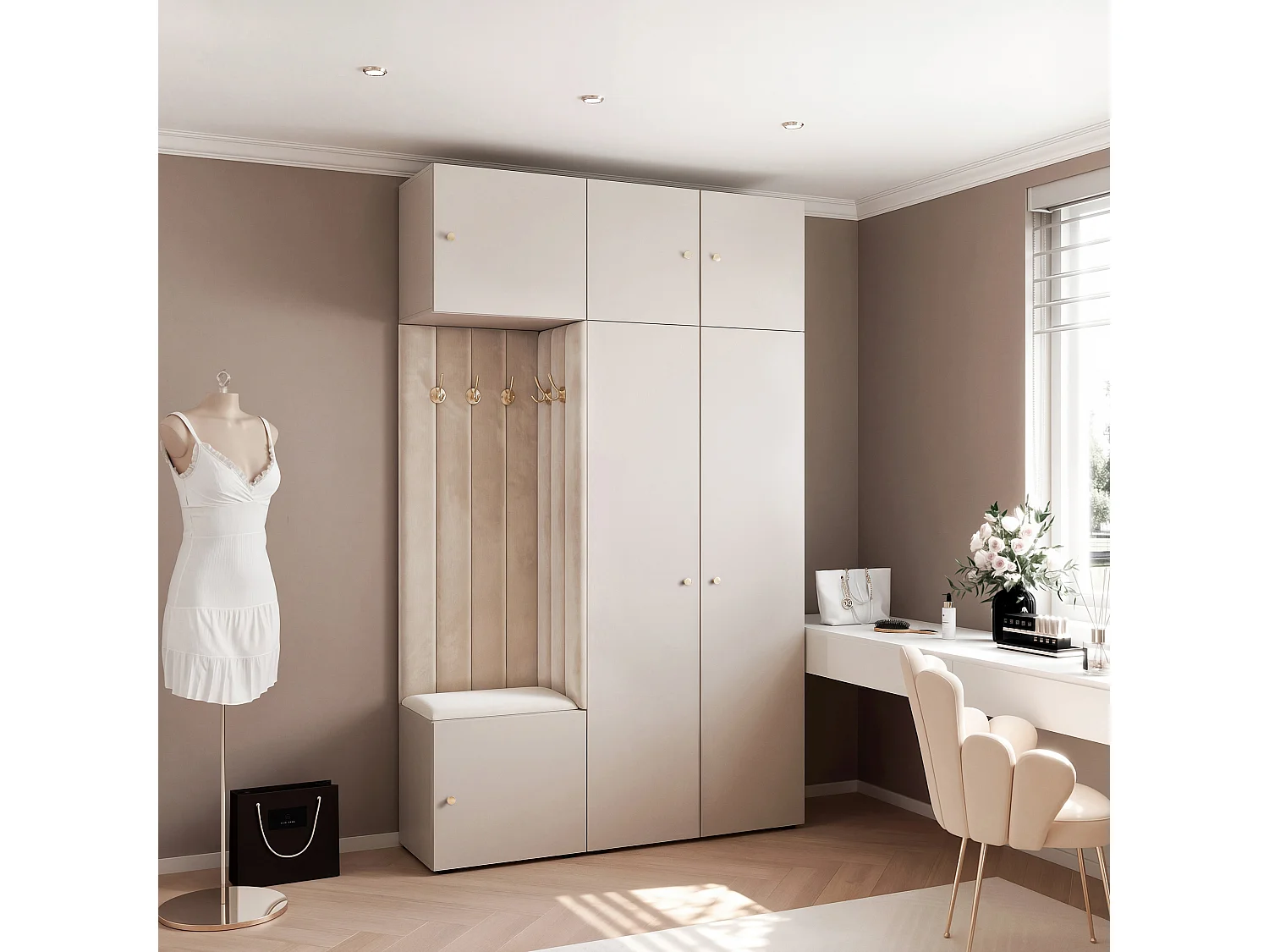 Garderobe Aria V7 Kaschmir Gepolstert Samt Kaschmir Kleiderhaken und Regalen