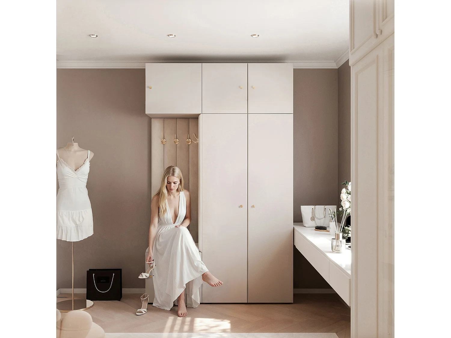 Garderobe Aria V7 Kaschmir Gepolstert Samt Kaschmir Kleiderhaken und Regalen